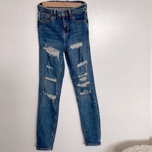 Topshop Moto Jamie ripped skinny blue jeans size 25 (24 actual).
